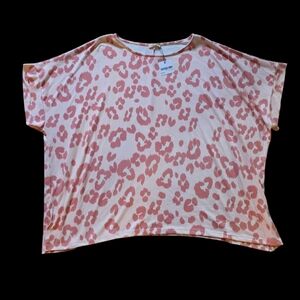 Three Keys Pink Leopard Print Boutique Top Brand Oddy One Size Curvy Fit